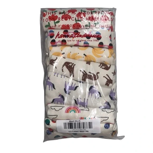 Hanna Andersson 7 Pack Organic Cotton Classic Underwear Kids Size S 100 110cm - Picture 1 of 6